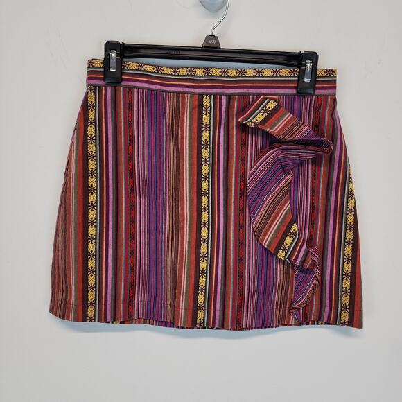 Lucca Couture Bohemian Striped Mini Skirt Size M Multicolor Knit Ruffle Hippie - Picture 2 of 10